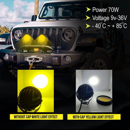 HJG Original 140W Dual Color Yellow/White LED Fog Lights with Yellow Filter Cap Waterproof Light for Bikes, Cars, Jeeps Yellow Filter Cap