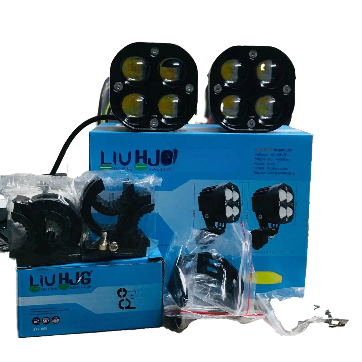 HJG 4X4 CREE Original (2 in 1) Fog Light 120W (White + Yellow) with Kit 4 LED Laser Spotlight For Bike/Car/Thar/Jeep (Pair)