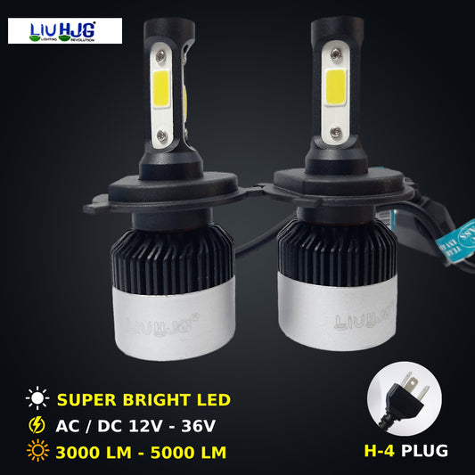 HJG Original Nighteye LED Car Headlight Bulbs with H-4 Fitting COB Chips 6500K White, With 12 months warranty for bike and car (Pack of 2)