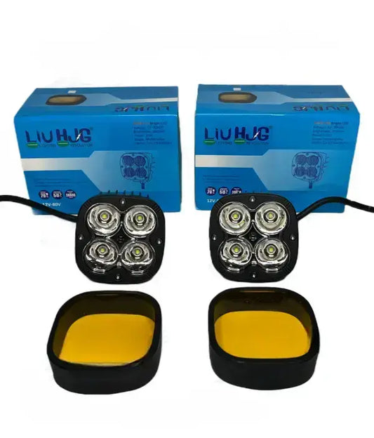 HJG Original 4 LED CREE 60W Fog Light Auxiliary Light For All Motorcycles With Yellow Filter Cap (2 Pcs)