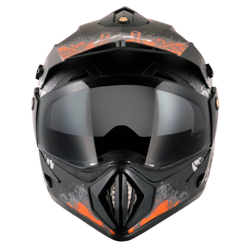 Vega Off Road D/V Gangster Dull Black Orange Helmet - bikerstore.in