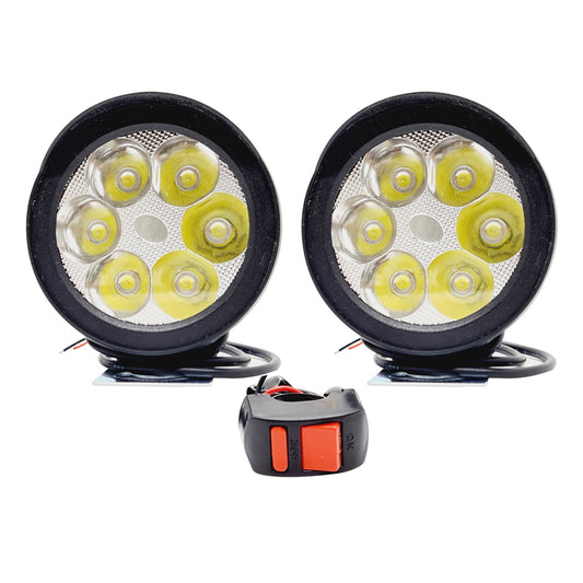 HJG LED Fog Lights for Bikes and Cars High Power, Heavy clamp and Strong ABS Plastic. (6 led Cap Set with Switch) - bikerstore.in