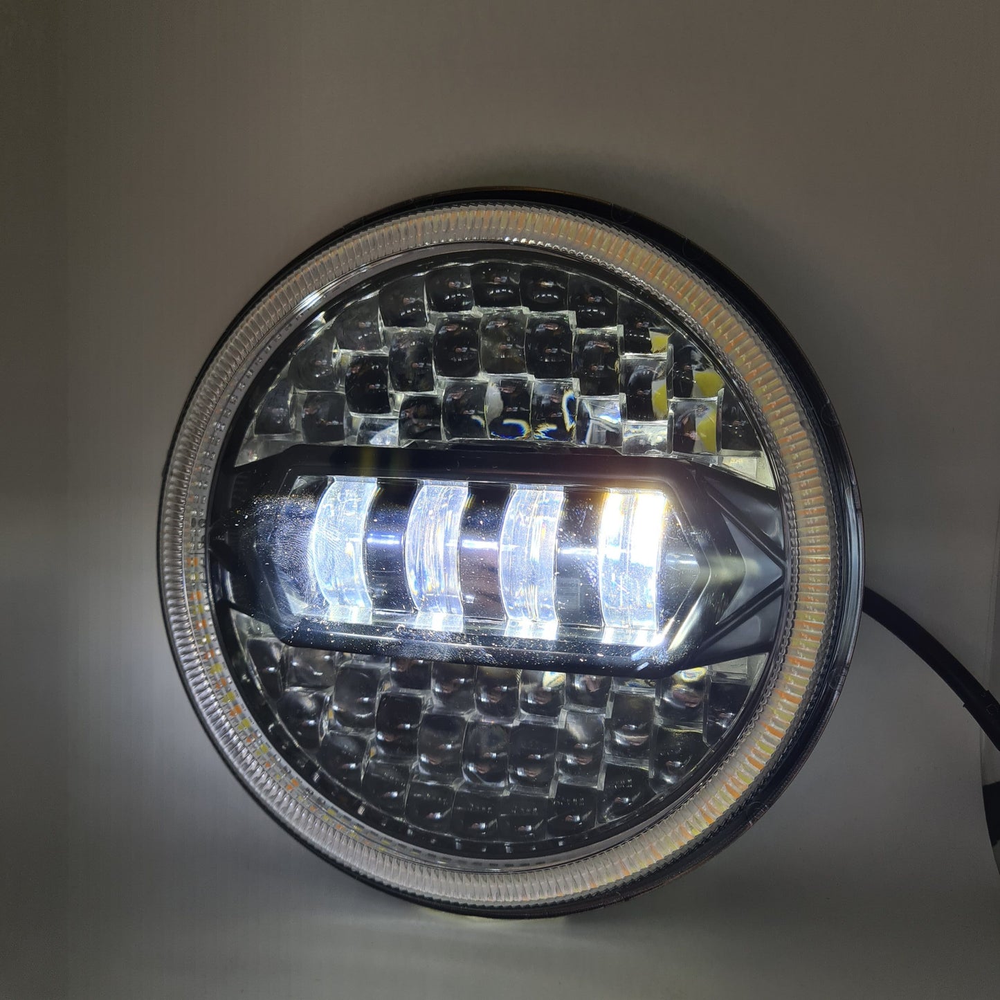 7 Inch Diamond Cut Round Led Headlight Fits in Royal Enfield all model and Mahindra Thar - bikerstore.in