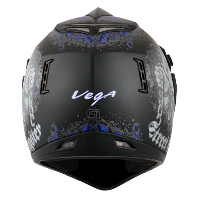 Vega Off Road D/V Gangster Dull Black Blue Helmet - bikerstore.in