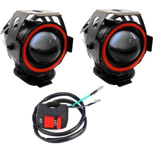 HJG Projector Angel Eyes LED Fog Light For Bike Universal For All Bike (Set of 2 with switch) - bikerstore.in