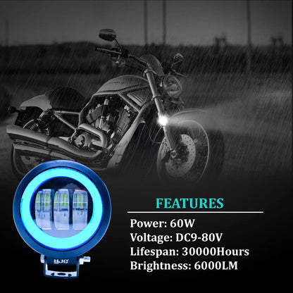 HJG Harley Round Shape fog light 3 Led Blue DRL For bikes and cars.(Light Power: 60W Voltage: DC9-80V) - bikerstore.in