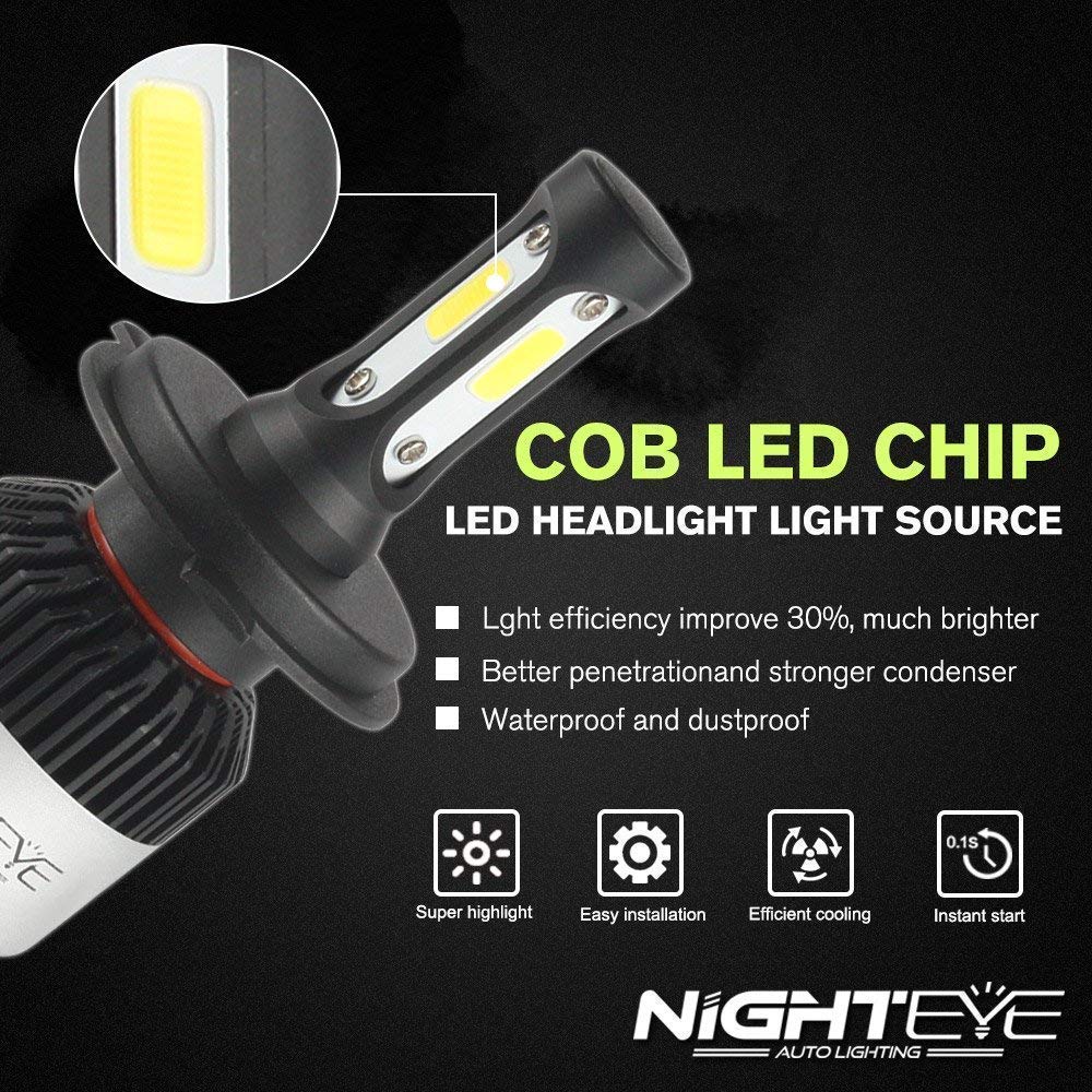 ORIGINAL NIGHTEYE H4 LED Headlight Bulb for Car and Bike White, 90W, 2 Bulbs - 9000 Lumens ULTRA BRIGHT, Type H4 - bikerstore.in