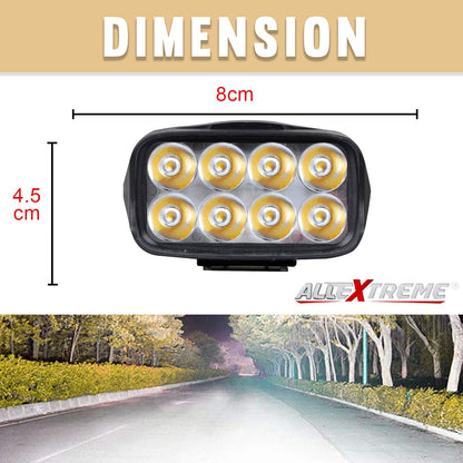 8 LED Universal LED Fog Light Driving Work Lamp for Bike Cars and Motorcycle (8 Led, 2Pcs With Switch) - bikerstore.in
