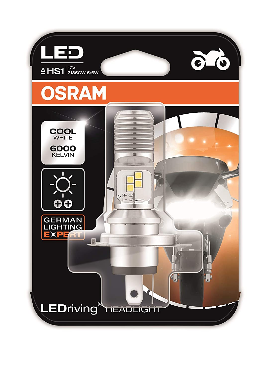 OSRAM LEDriving HEADLIGHT for bikes HS1 7285CW 5/6W 12V PX43T Blister Pack,  Cool White