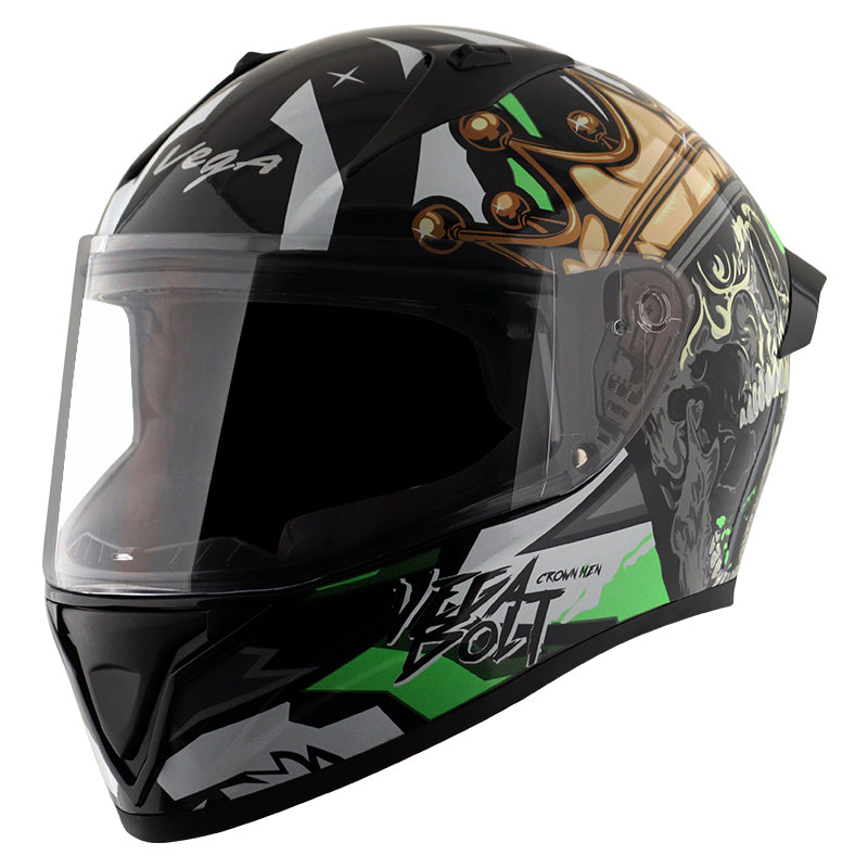 Vega Bolt Crown Men Black Neon Green Helmet - bikerstore.in