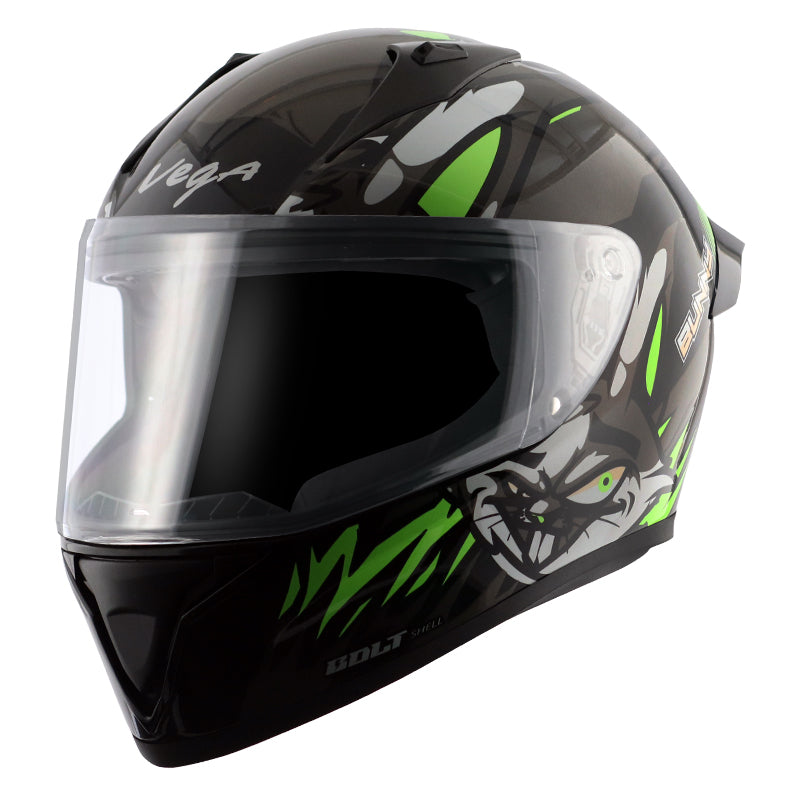 Vega Bolt Bunny Black Green Helmet - bikerstore.in