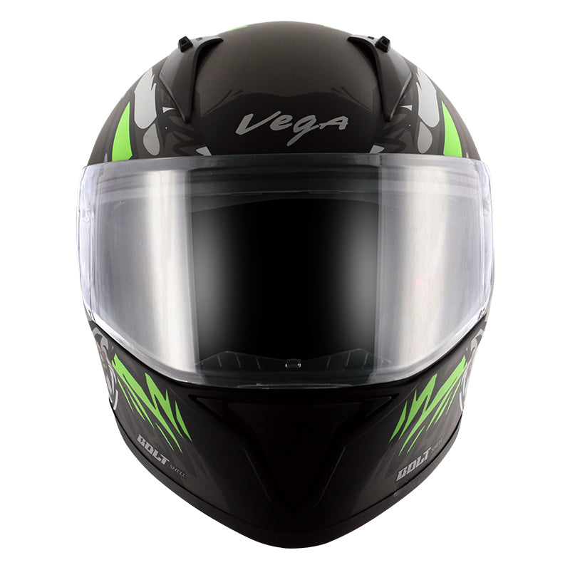 Vega Bolt Bunny Dull Black Green Helmet - bikerstore.in