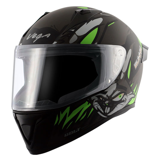 Vega Bolt Bunny Dull Black Green Helmet - bikerstore.in