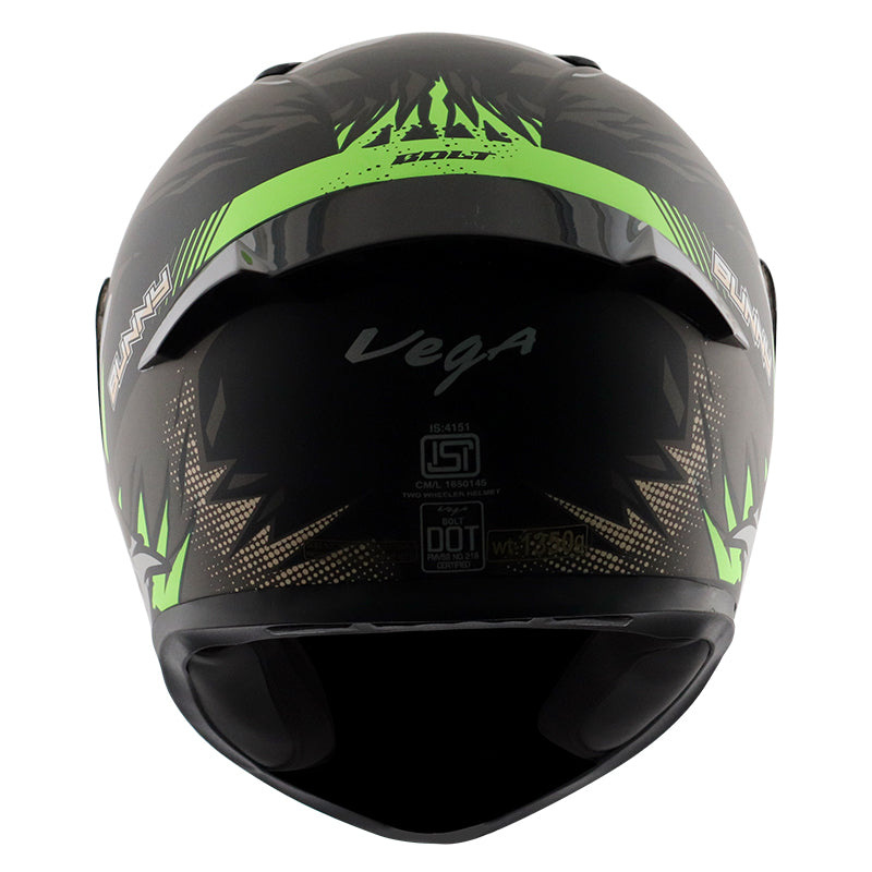 Vega Bolt Bunny Dull Black Green Helmet - bikerstore.in