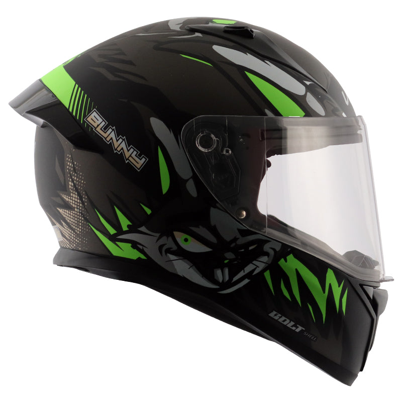 Vega Bolt Bunny Dull Black Green Helmet - bikerstore.in