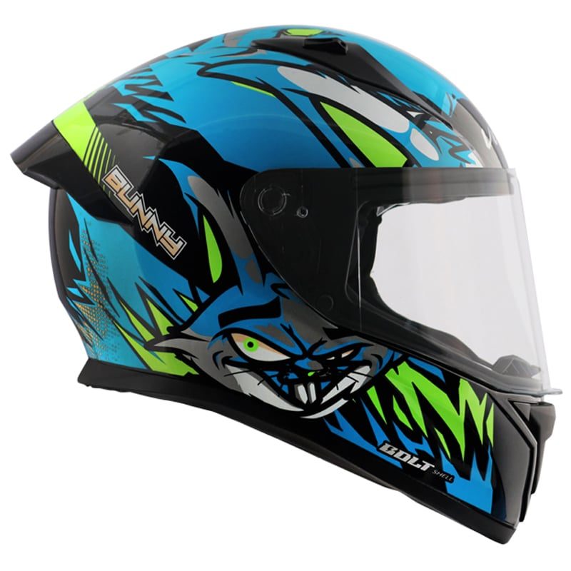 Vega Bolt Bunny Black Neon Blue Helmet - bikerstore.in