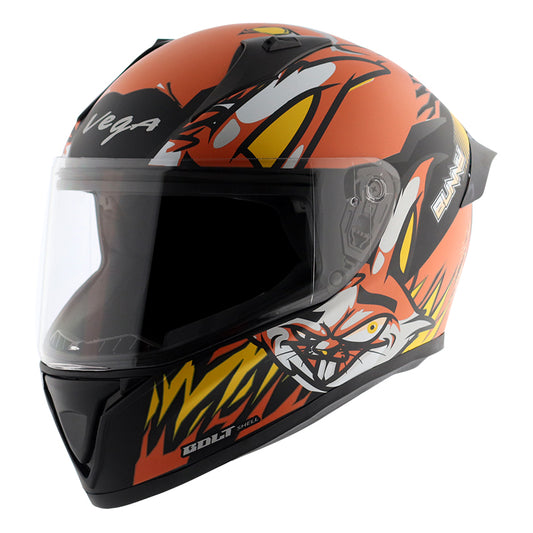 Vega Bolt Bunny Dull Black Orange Helmet - bikerstore.in