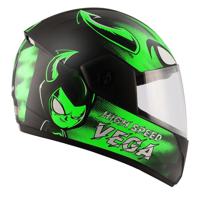 Vega Cliff Devil Black Neon Green Helmet - bikerstore.in