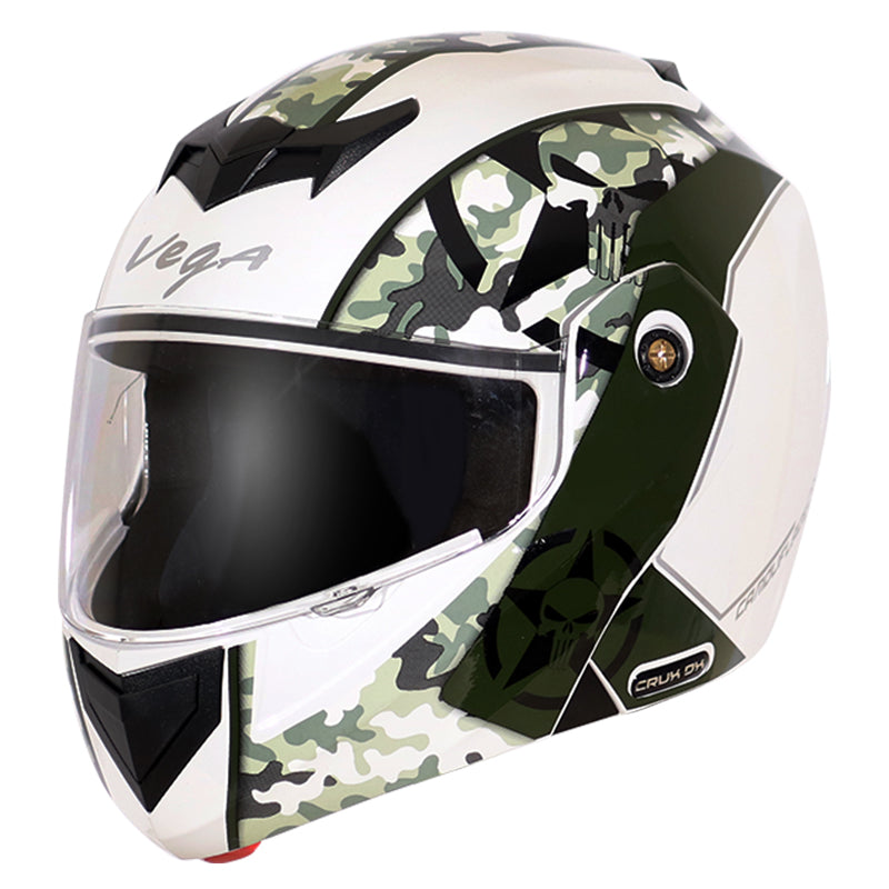 Vega Crux Dx Camouflage White Battle Green Helmet - bikerstore.in