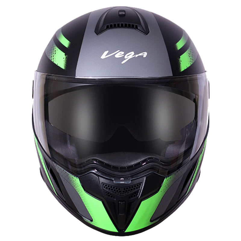 Vega Ryker D/V Diamond Dull Black Green Helmet - bikerstore.in