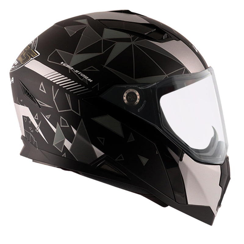 Vega Storm Drift Dull Black Silver Helmet - bikerstore.in