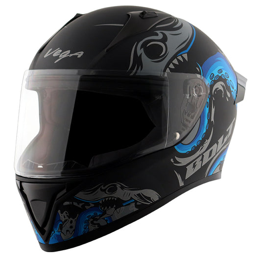 Vega Bolt Octopus Dull Black Blue Helmet - bikerstore.in
