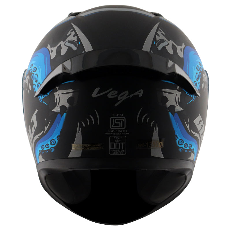 Vega Bolt Octopus Dull Black Blue Helmet - bikerstore.in