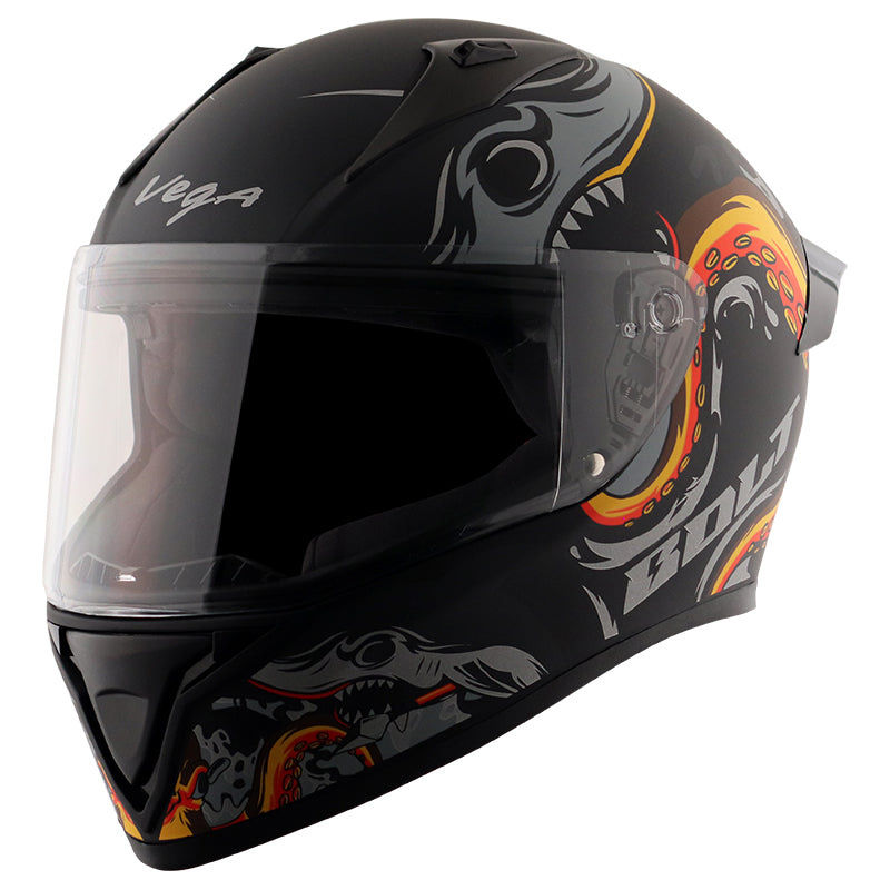 Vega Bolt Octopus Dull Black Orange Helmet - bikerstore.in