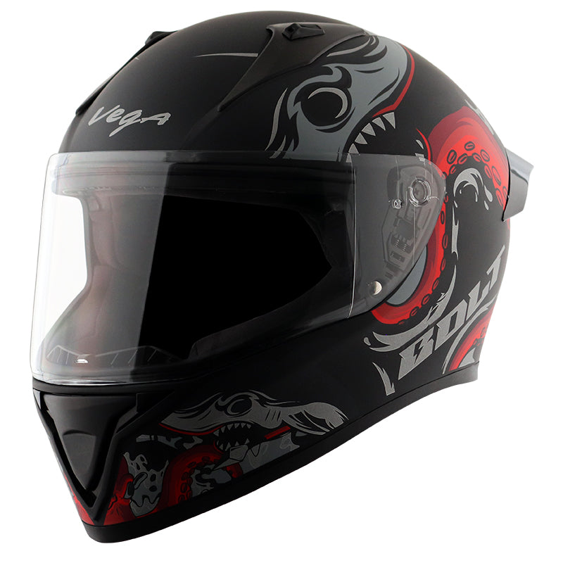 Vega Bolt Octopus Dull Black Red Helmet - bikerstore.in