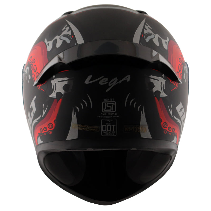 Vega Bolt Octopus Dull Black Red Helmet - bikerstore.in