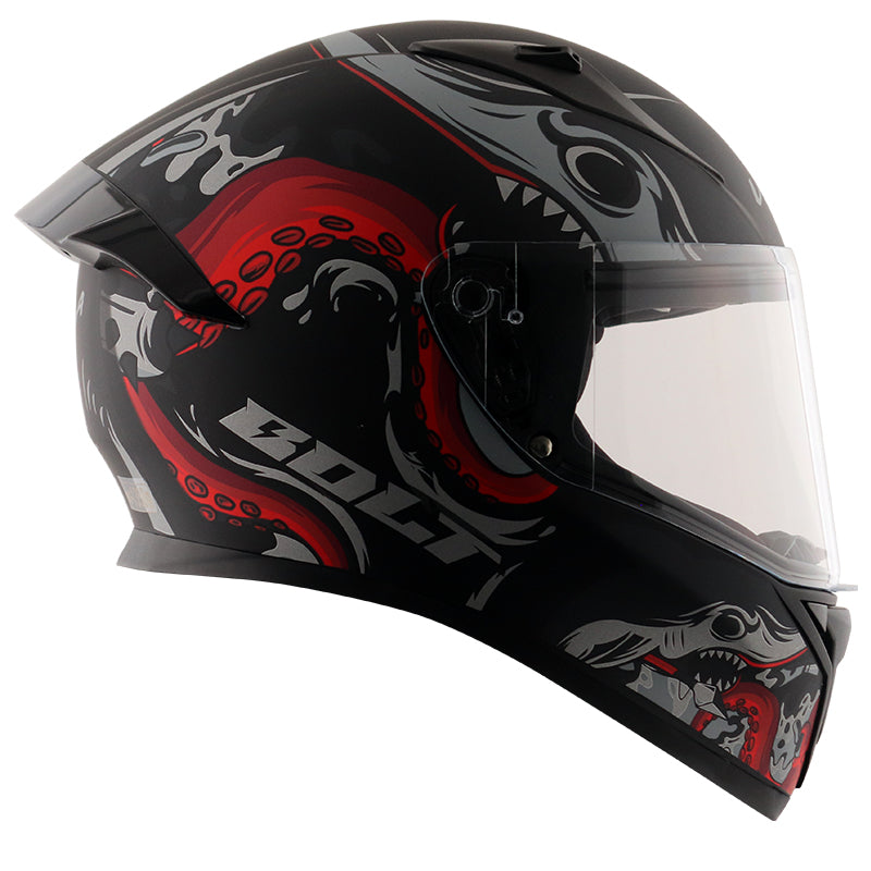 Vega Bolt Octopus Dull Black Red Helmet - bikerstore.in