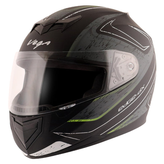 Vega Edge DX Crystal Dull Black Silver Helmet - bikerstore.in