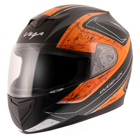 Vega Edge DX Crystal Black Orange Helmet - bikerstore.in