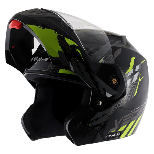 Vega Crux Dx Flex Black Neon Yellow Helmet - bikerstore.in