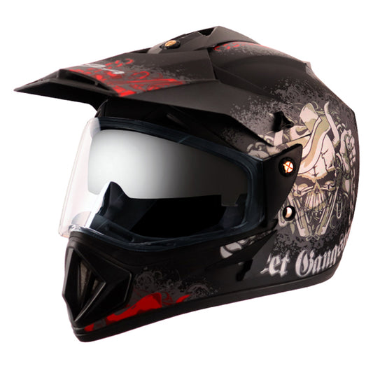 Vega Off Road D/V Gangster Dull Black Red Helmet - bikerstore.in