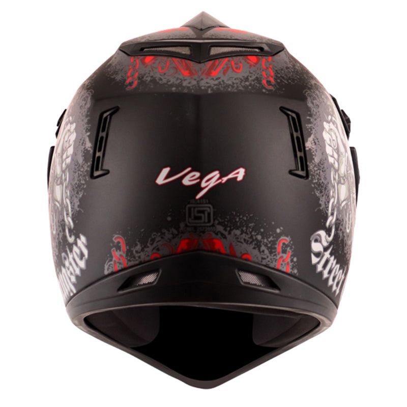 Vega Off Road D/V Gangster Dull Black Red Helmet - bikerstore.in