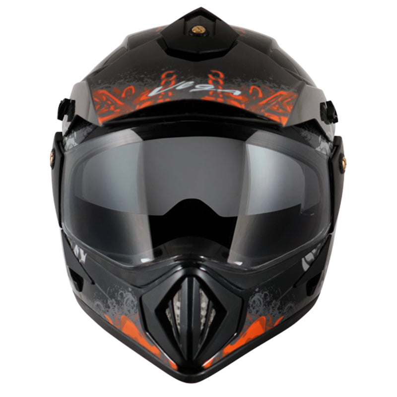 Vega Off Road D/V Gangster Black Orange Helmet - bikerstore.in