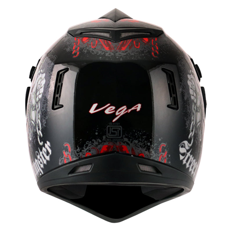 Vega Off Road D/V Gangster Black Red Helmet - bikerstore.in