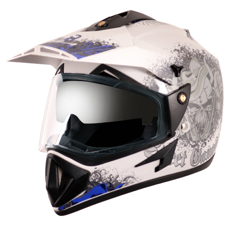 Vega Off Road D/V Gangster White Blue Helmet - bikerstore.in