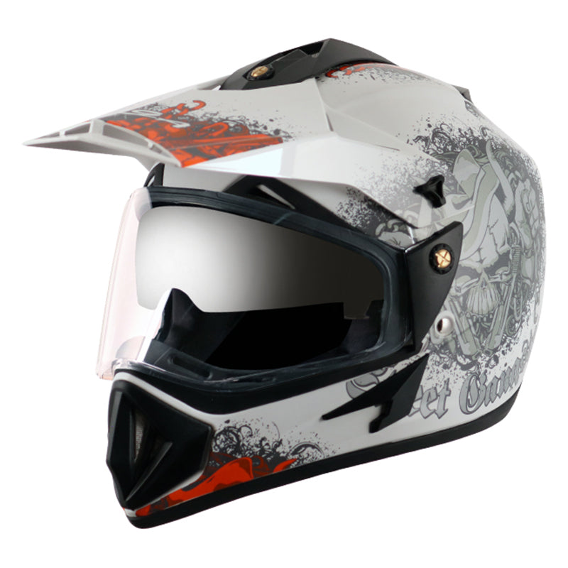 Vega Off Road D/V Gangster White Orange Helmet - bikerstore.in