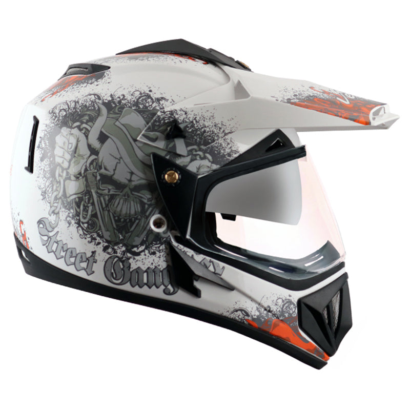 Vega Off Road D/V Gangster White Orange Helmet - bikerstore.in