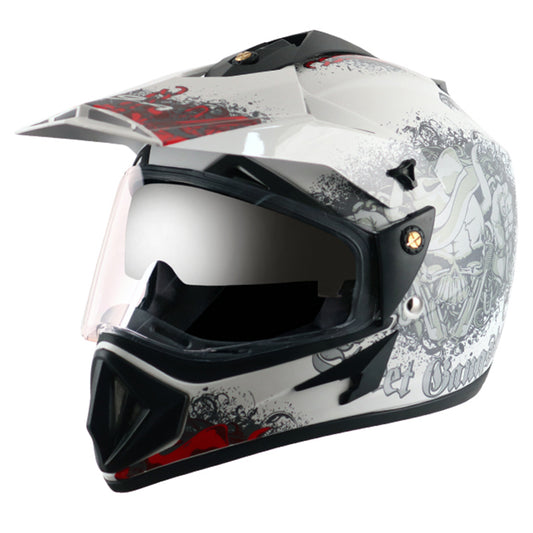 Vega Off Road D/V Gangster White Red Helmet - bikerstore.in