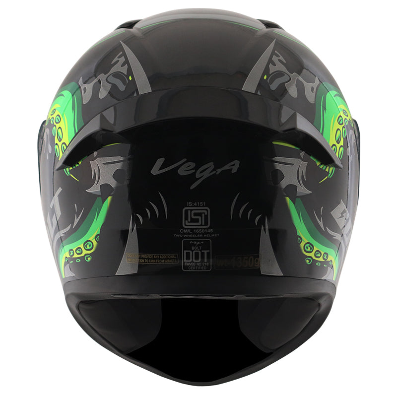 Vega Bolt Octopus Black Neon Green Helmet - bikerstore.in