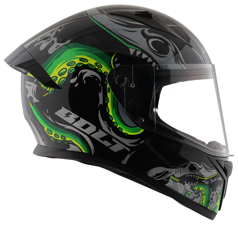 Vega Bolt Octopus Black Neon Green Helmet - bikerstore.in