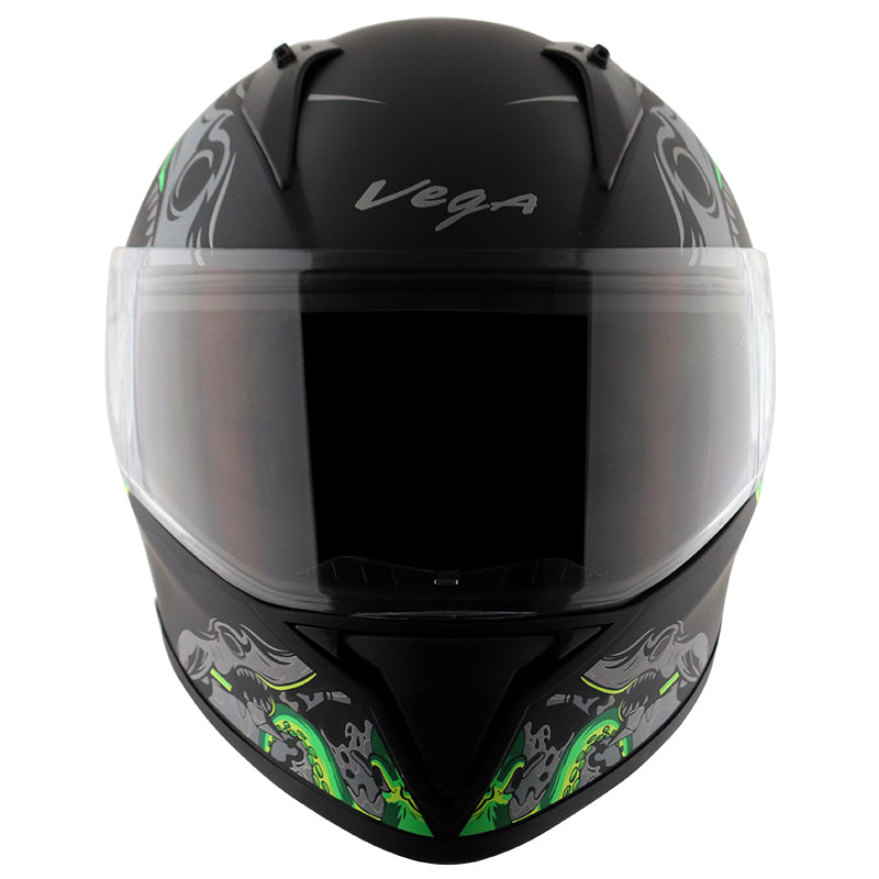 Vega Bolt Octopus Dull Black Neon Green Helmet - bikerstore.in