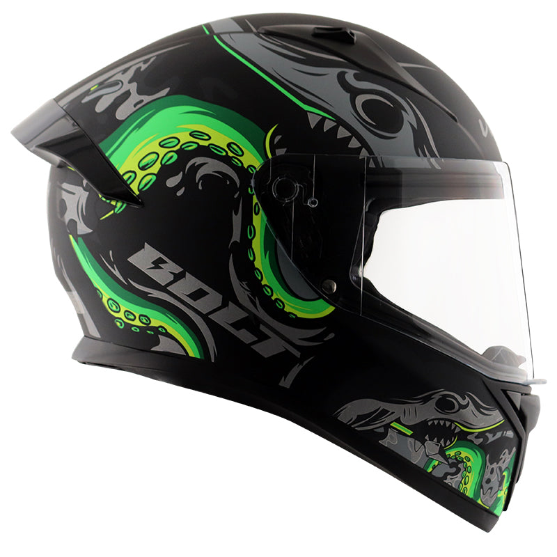 Vega Bolt Octopus Dull Black Neon Green Helmet - bikerstore.in