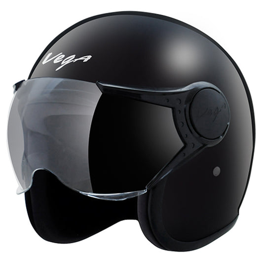 Vega JET W/Visor Black Helmet - bikerstore.in