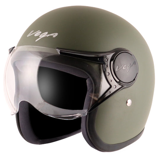 Vega JET W/Visor Dull Army Green Helmet - bikerstore.in