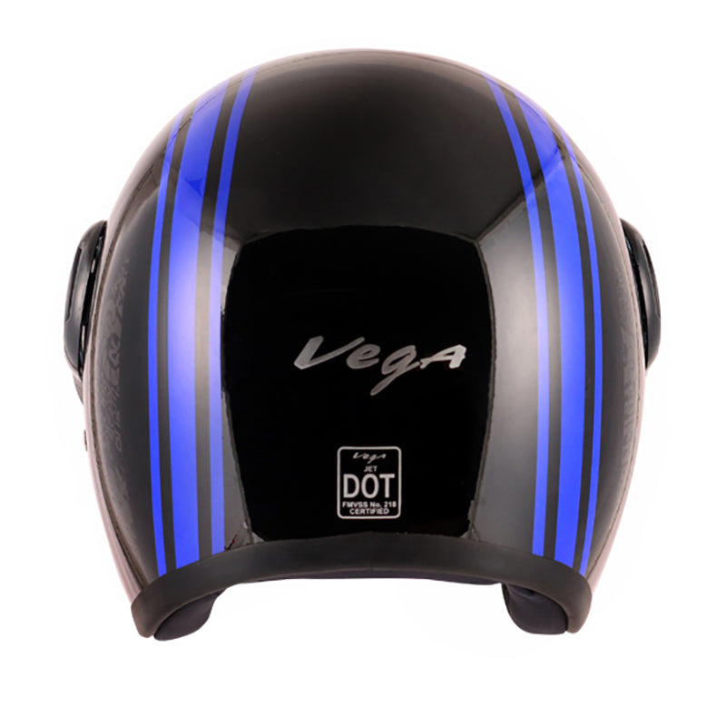 Vega Jet Old School W/Visor Black Blue Helmet - bikerstore.in