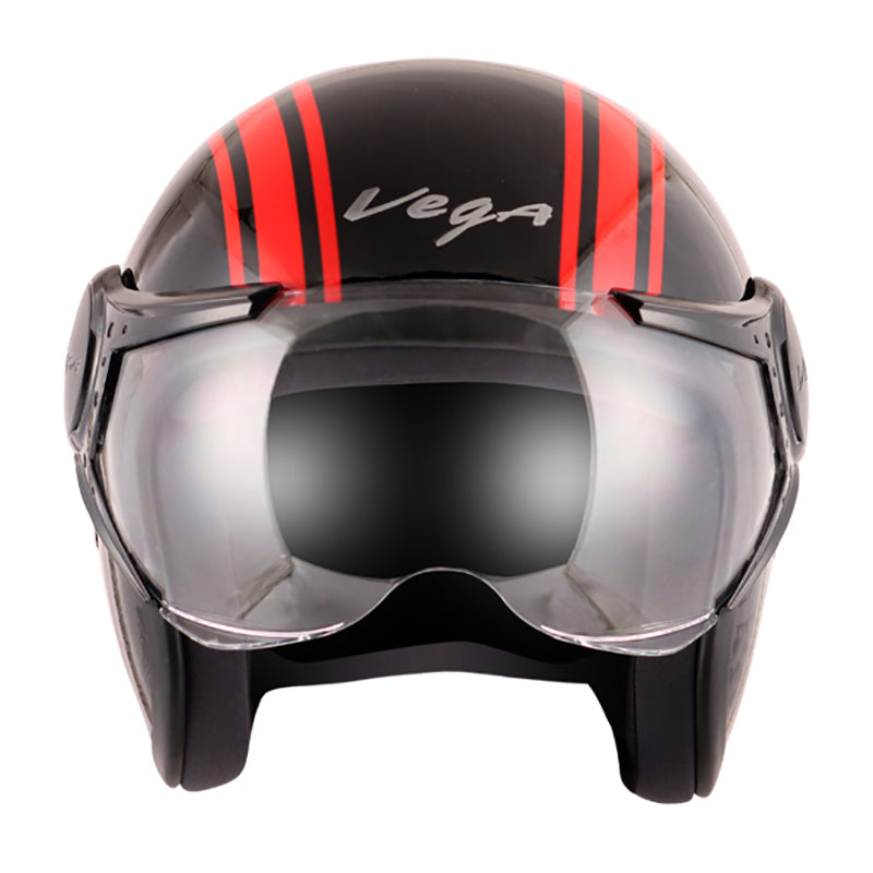 Vega Jet Old School W/Visor Black Red Helmet - bikerstore.in